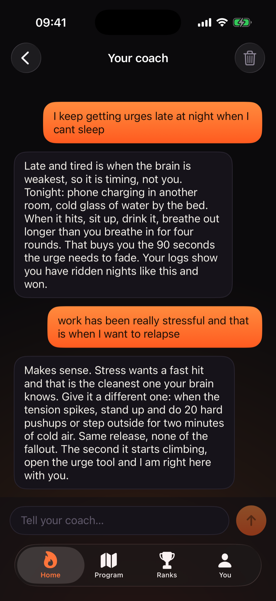 Reforgr private coach chat giving concrete help in the moment