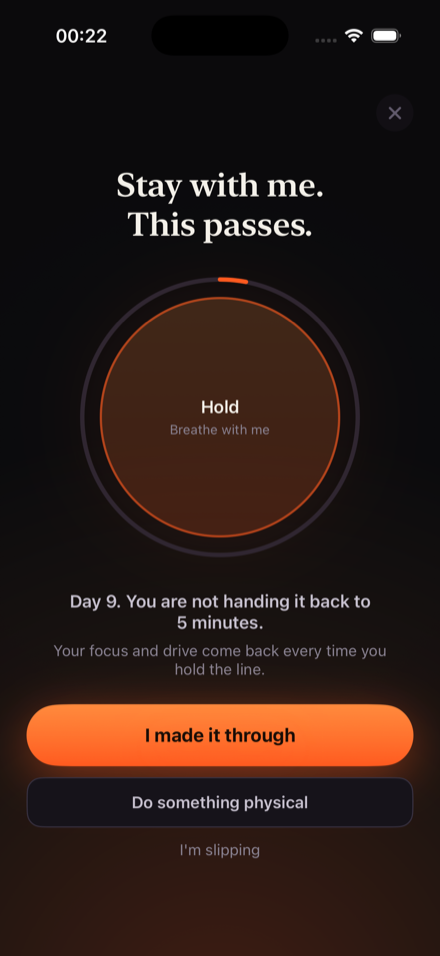 Reforgr urge tool: guided breathing to beat a porn urge in the moment